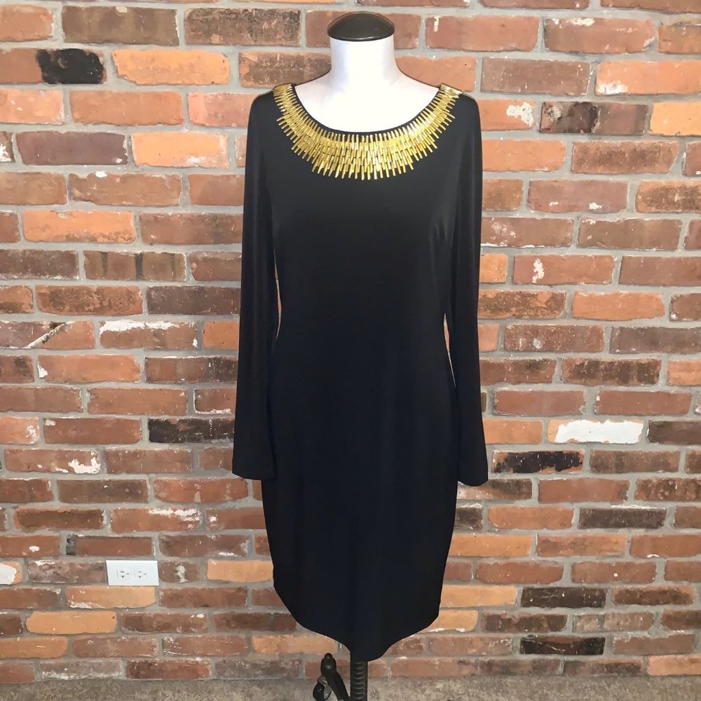 Calvin Klein Black Embellished Collar LS Cocktail Dress Size 6